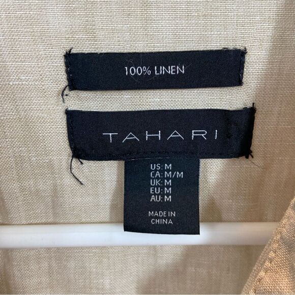 Tahari Ivory Linen Button Up Side Slit Long Sleeve Tunic Top Size Medium - Picture 3 of 9